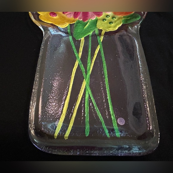 Flower bouquet glass platter large 14”x10 - Picture 4 of 8